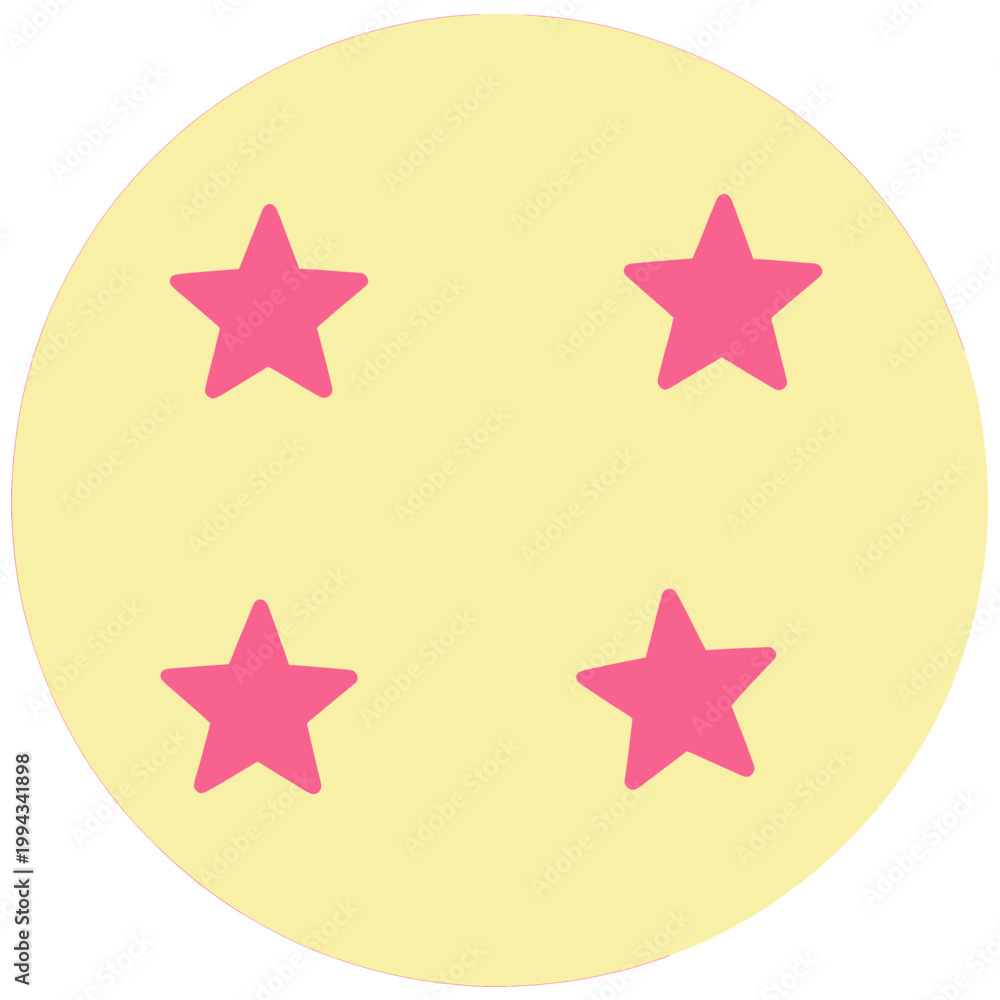 Obraz premium Four Pink Stars Arranged in a Circle on Pale Yellow Background, Isolated Vector Illustration for Rating or Review Concept