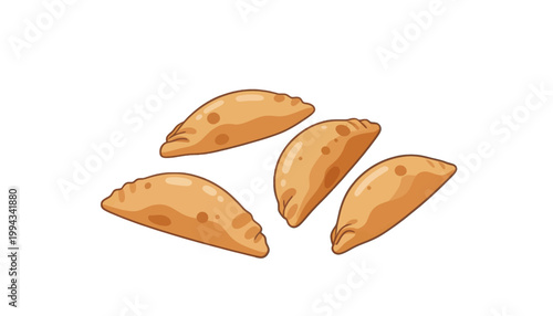Four Golden Empanadas Vector Illustration, Isolated Transparent Background Food Icon for Culinary Design and Restaurant Menu