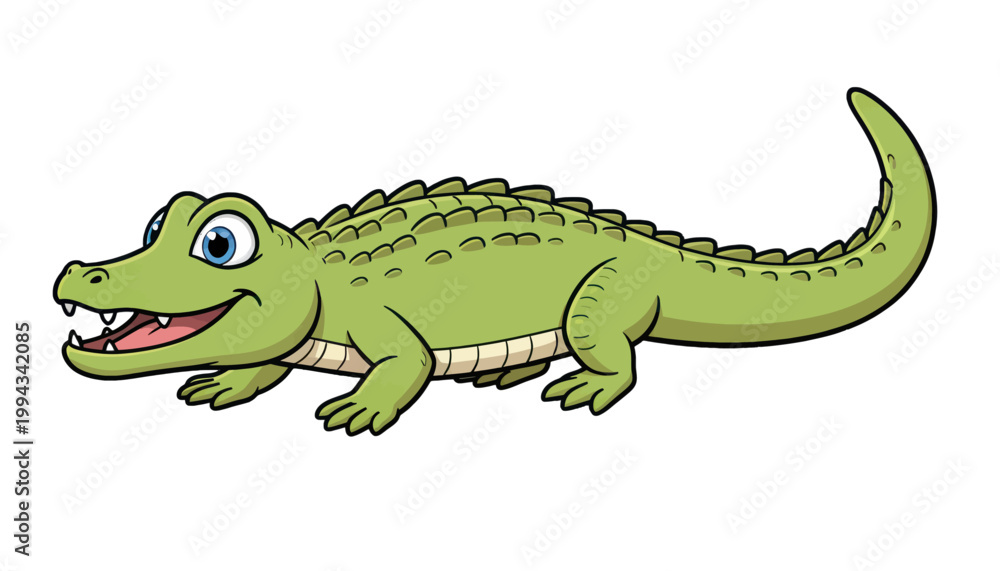 Obraz premium Friendly Cartoon Alligator Vector Illustration, Isolated Transparent Background for Kids Education or Wildlife Design Projects
