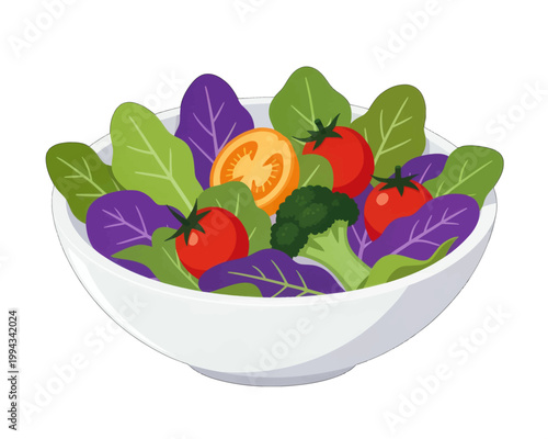 Fresh Vegetable Salad Bowl Vector Illustration, Isolated Transparent Background for Health Food and Nutrition Concepts