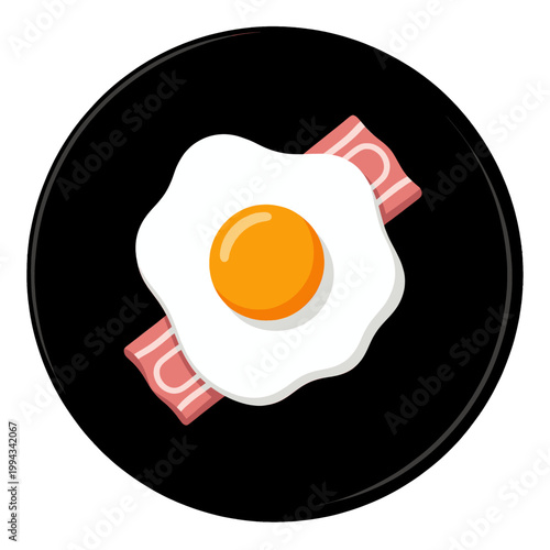 Fried Sunny Side up Egg with Bacon Strips Vector Icon, Isolated Transparent Background for Food Illustration and Breakfast Design