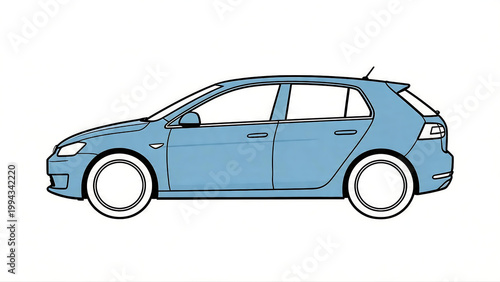 A flat vector style illustration of a light blue compact hatchback car shown from the side against a plain white background with clean black outlines.