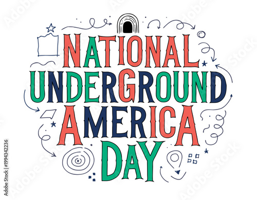 National Underground America Day Vector Illustration, Hidden Culture and Subterranean Concept Design