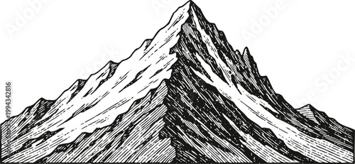 Detailed vintage mountain peak illustration with sharp ridges and textured shading