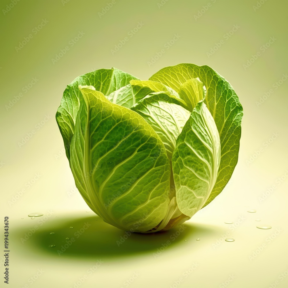 Fototapeta premium Whole head of crisp green cabbage with glossy leaves