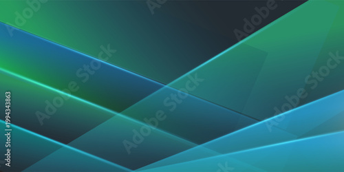 Abstract Geometric Background with Glowing Blue and Green Translucent Waves