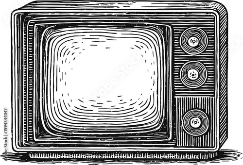 Vintage television set illustration with rounded screen and three control knobs