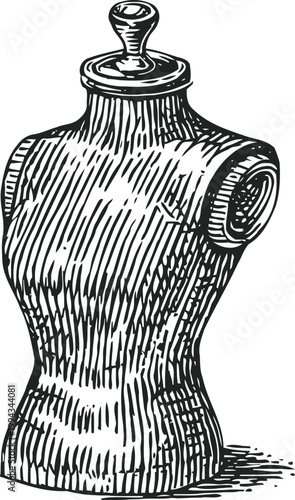 Vintage tailor mannequin bust with wooden neck stand for fashion design and sewing