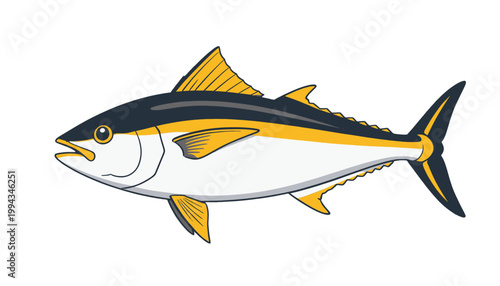 Yellowfin Tuna Fish Vector Illustration, Isolated Transparent Background for Seafood and Fishing Industry Design