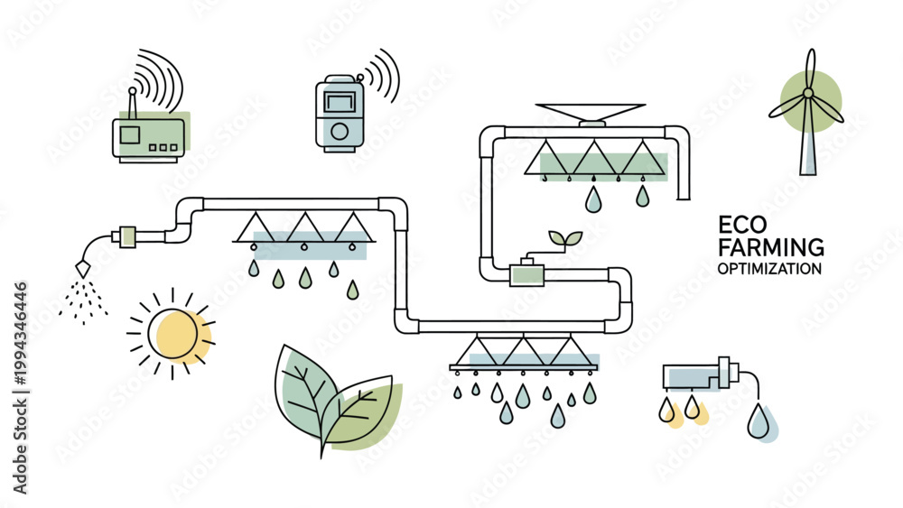 Fototapeta premium Eco Farming Optimization: An illustrated diagram showcases the optimization of eco-farming.