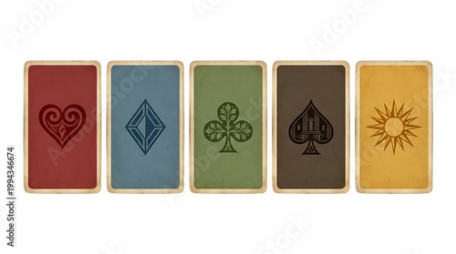 Backs of five playing cards with classic suit symbols board game magic trick card backs gambling