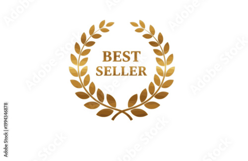 Best Seller Icon Badge Sticker. Flat Vector Gold Laurel Wreath Logo for Marketing and Sales Promotion.