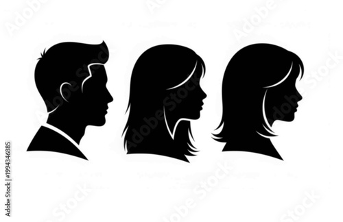 Man and Woman Head Silhouette Sticker Set. Flat Vector Male and Female Avatar Profile Icons for User Interface.