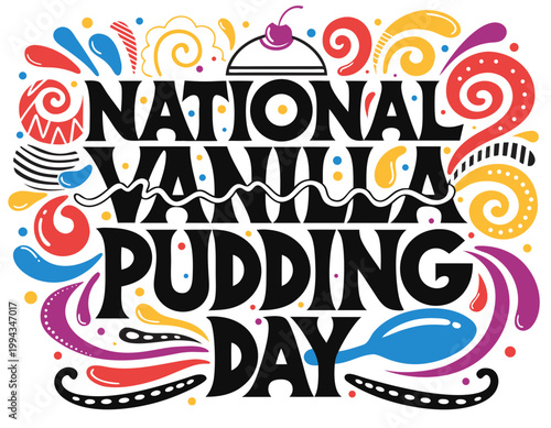 National Vanilla Pudding Day Dessert Vector Art, Creamy Sweet Food Illustration