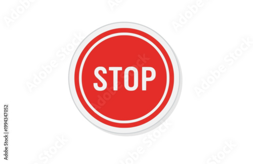 Stamp Stop Sign Vector Sticker. Flat Minimalist Circular Warning Icon for Traffic and Security.
