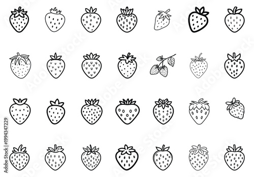 strawberry coloring book outline set