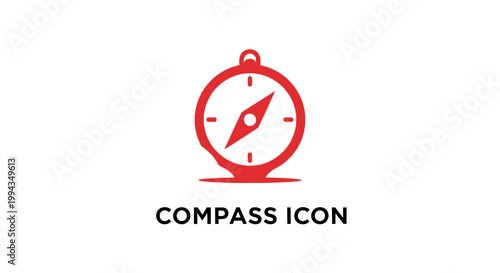 Red Compass Icon Illustrating Direction and Navigation on White Background.