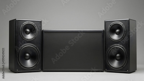 Audio Amplification: A captivating studio shot showcases an elegant audio speaker system. Meticulously designed, the speakers are a symphony of form and function.