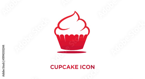 Red Cupcake Icon on White Background, Simple and Delicious Design.