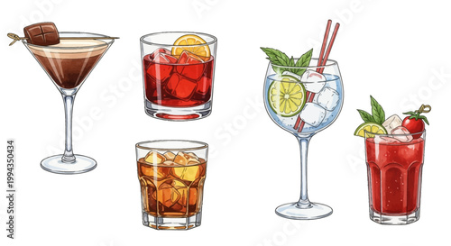 set of cocktails isolated