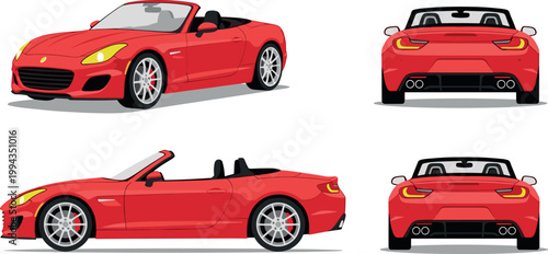 Red Convertible Sports Car in Various Angles for Vehicle, Auto, and Luxury Design