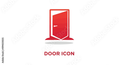Red Door Icon on White Background, Symbol of Entrance.