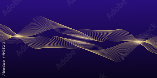 Elegant luxury blue background with shiny gold wave lines. Background for awards, celebrations, banners, posters.