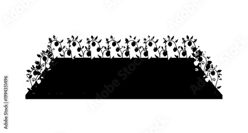 Minimal cartoon garden bed with soil and border vines vegetables and fruits flat vector illustration isolated on white
