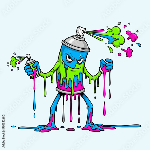 Graffiti Spray Paint Can Character Dripping Paint, Urban Art Style