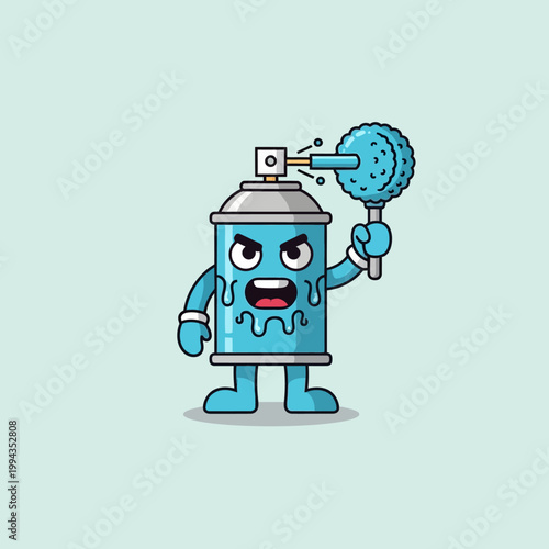 Angry Spray Paint Can Character with Paintbrush, Graffiti Art Concept