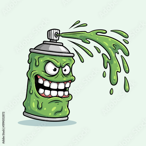 Crazy Green Spray Paint Can Character Cartoon Art