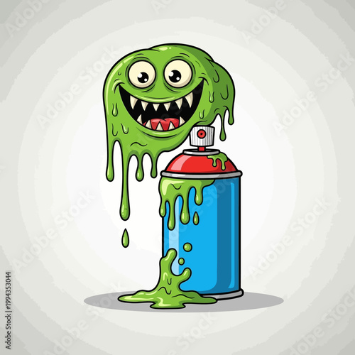 Graffiti Monster Spray Can Character with Dripping Green Slime