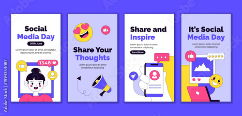 Social Media Day Flat Cartoon Hand Drawn Story Background Template Illustration