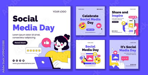 Flat Cartoon Hand Drawn Background Illustration Social Media Day Post Template