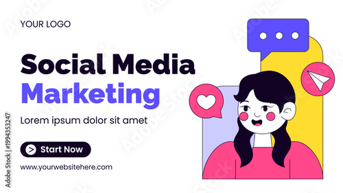 Social Media Day Flat Cartoon Hand Drawn Thumbnail Background Template