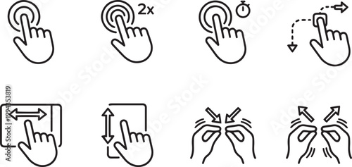 Hand gestures and touchscreen interactions a collection of line art icons