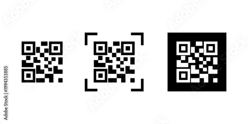 QR code icon set, QR scanner sign, Element for design isolated on white background, for web and app. Flat vector illustration