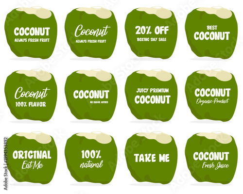 Set of coconut summer refreshment price tags and more.