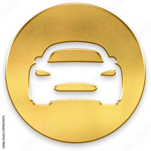 Premium golden sport car symbol with embossed metallic finish for luxury auto