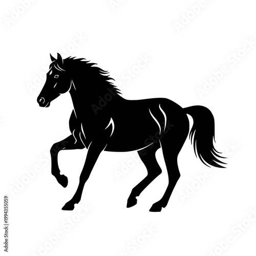 Graceful silhouette of a black horse in mid-gallop against a plain background
