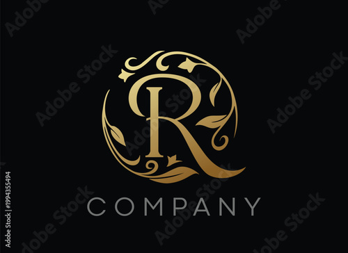 Letter R Circle Luxury Floral Elegant Logo Design