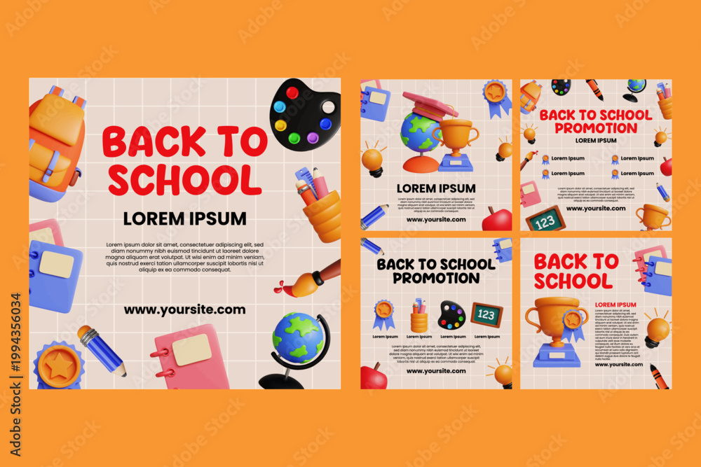 Naklejka premium Back to school vector social media post and poster set vector illustration