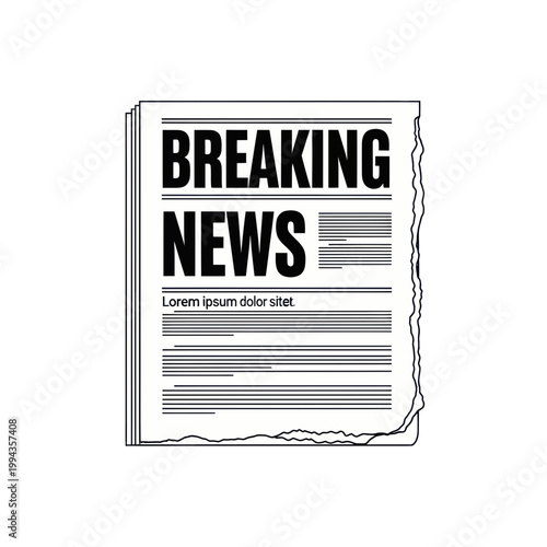 Breaking News Newspaper Headline on White Background, Bold Text