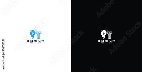 smart bulb technology logo design, bulb logo design initial T creative bulb logo ideas