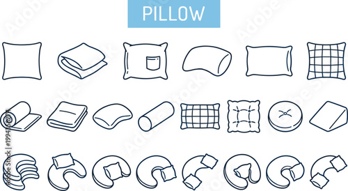Pillow icons set with cushions bedding sleep accessories comfort shapes and home textile elements minimal outline vector