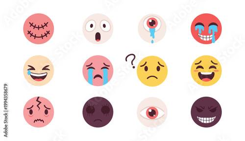Collection of emoji faces illustrating emotions and expressions