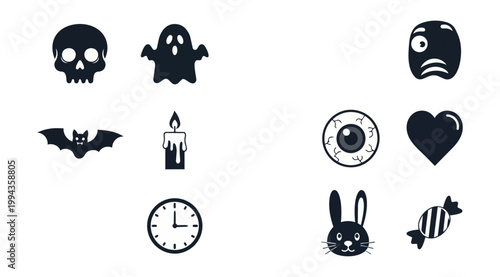 Halloween icons set isolated on black background spooky symbols vector elements
