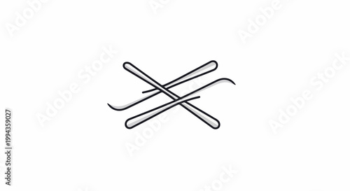 Crossed minimalist ski poles with curved tips on white background