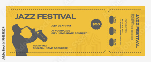 Music concert ticket template. Ticket template for jazz music event.