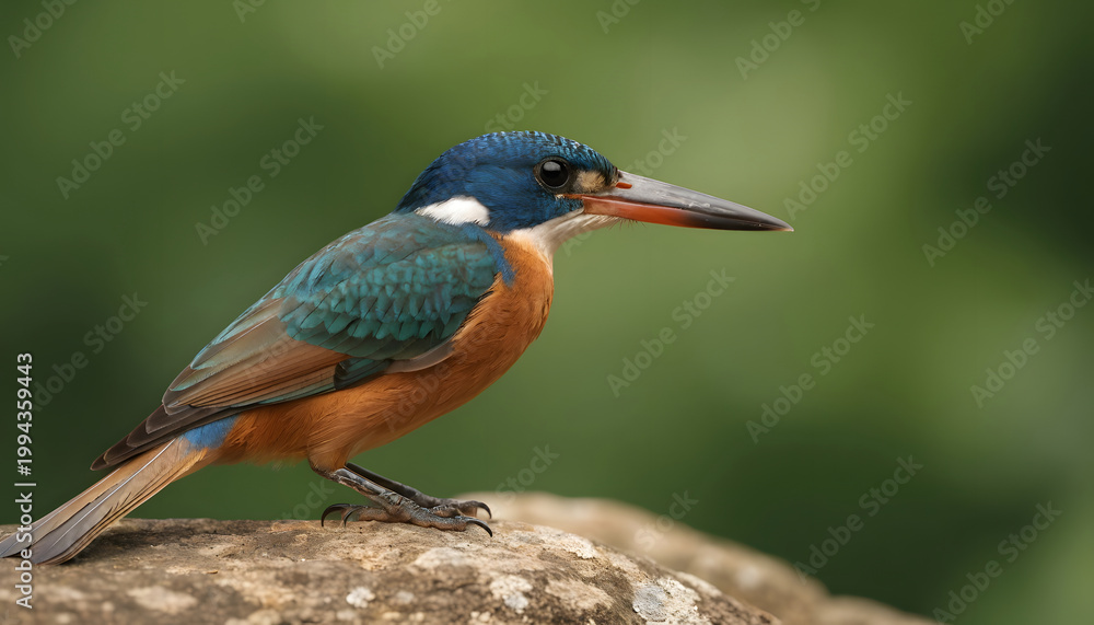 Fototapeta premium A vibrant bird on a rock, showcasing their colorful tropical feathers and sharp beaks in a beautiful display of wild nature and wildlife